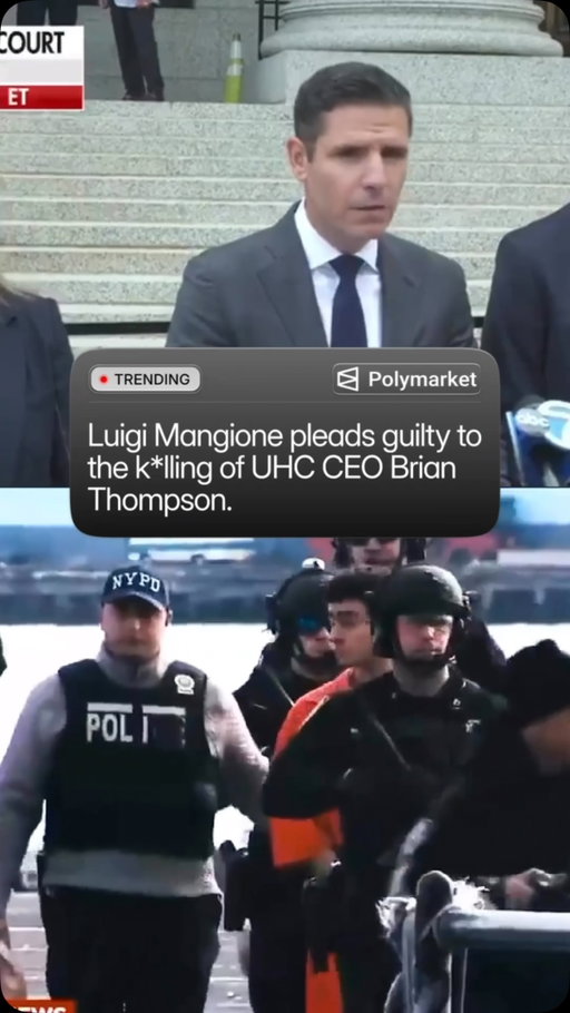 Luigi Mangione pleaded guilty today for the k*lling of UnitedHealthcare CEO Brian Thompson.

Mangione, 28, was arrested in December 2024 after a nationwide manhunt and faces a potential life in prison as the federal case moves forward.

There’s only a 5% chance Luigi Mangione is out of custody by the end of 2026.