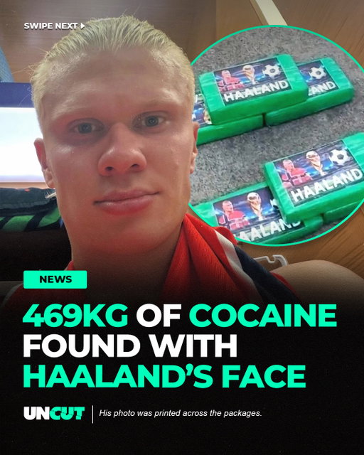 Ecuador police seized 469 kg of cocaine packaged with Erling Haaland’s face ⚽⁠
⁠
The drugs were found hidden in a truck near the Colombian border, with authorities saying celebrity and footballer images are sometimes used to identify different shipments 😳⁠
⁠
What do y’all think⁉️👀⁠
⁠
via: Ecuador National Police