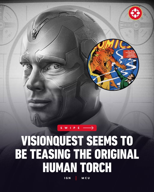 Marvel gave fans a first look at James Spader as Ultron in the upcoming Disney+ series VisionQuest at #D23, and eagle-eyed fans noticed artwork that shows what appears to be Jim Hammond, the original Human Torch, engulfed in flames.

Link in bio for more.