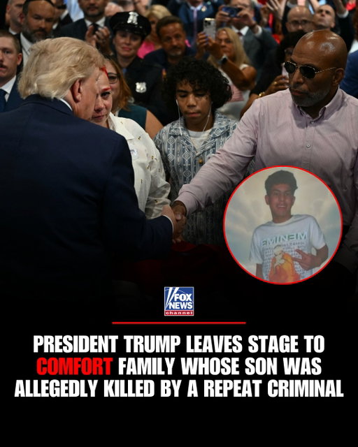 President Trump steps off stage mid-speech to comfort the grieving parents of Jacob Freytes, a Bronx boy killed by a stray bullet.

The emotional moment unfolded on Long Island as Trump addressed law enforcement officers about his administration's crackdown on crime.

Freytes was killed by gunfire that allegedly came from a repeat criminal.

Freytes' parents, Migdalia Martinez and Jesus Freytes, attended the address where Trump mentioned Jacob's tragic story. Jesus is a retired NYPD sergeant.