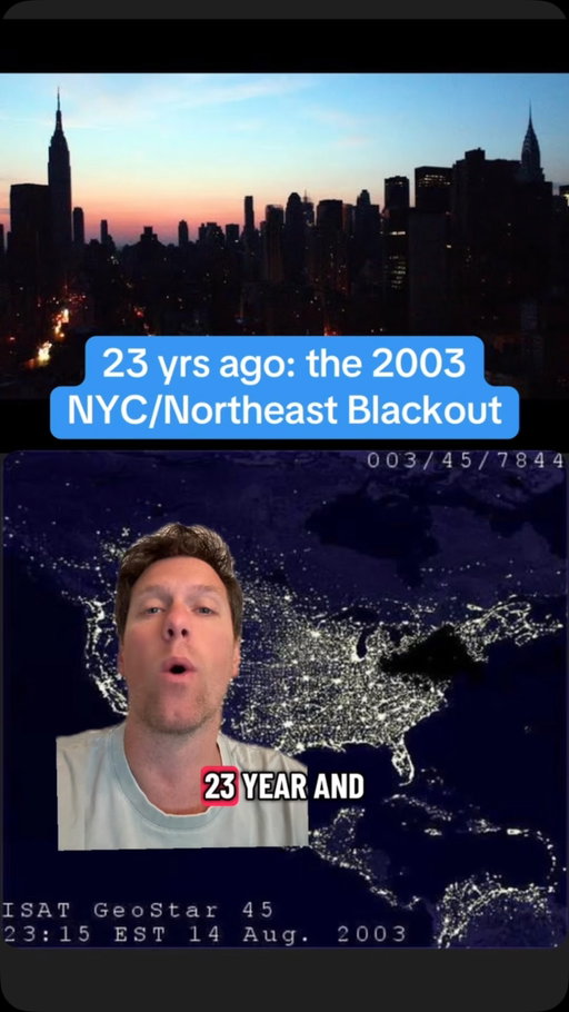 23 years and 1 day ago, one of the craziest days of my life - the Northeast Blackout in New York City. Everyone who lived thru this has their own personal anecdotes and tidbits from that day that are so incredibly vivid 23 yrs later. These are a few of mine.

I was 18, working in the engine room of a high rise building on 42nd street. It was my LAST DAY of this summer job, and so I hung around after my shift to get my paycheck asap and that’s the only reason I was still in Manhattan when we lost power. I was sitting with our chief engineer who knew we lost power a few seconds before anyone else did. It’s like he was one with the building and knew power went out before anyone else did 😂😂

And I’m strangely happy I was there so I got to experience NYC like that. No subways, elevators, traffic lights. No smart phones or cell service. Which you would think would be an apocalypse but the coolest thing happened…everybody (for the most part) stayed cool. Civilians directing traffic, restaurants giving away free food that would spoil. Everyone came together. Just 2 years removed from 9/11, what should have turned into the purge (and undoubtedly WOULD be the purge if it happened today) actually brought people together.

Knicks Parade day is the only other day since the Blackout that NYC has been complete chaos yet almost entirely peaceful. Truly one of those days you’ll never fully understand if you didn’t live it