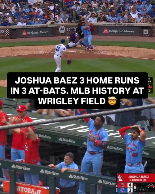 JOSHUA BAEZ HAS MADE MLB HISTORY! 

THE CARDINALS 35TH RANKED PROSPECT HAS THREE HOME RUNS IN HIS MLB DEBUT. WOW. 🤯