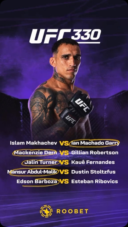 Fala família , sabadao dia de UFC 330 e temos duas disputas cinturão e o card esta cheio de lutas incríveis,passando aqui para deixar os meus palpites para o card principal da noite !!!
E vcs, concordam ou não comigo ?
Entao vamos lá, entrem no site da @roobet, o melhor site de Cassino on-line da atualidade e divirtam-se, mas nao se esqueçam, sejam maiores de 18 anos use meu cupom, #dobronxs 

Rooooooobet