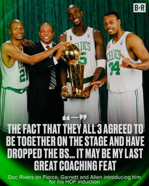 Doc Rivers is thankful to have Paul Pierce, Ray Allen and Kevin Garnett come together for his HOF induction 🙏😅 (via @nba)
