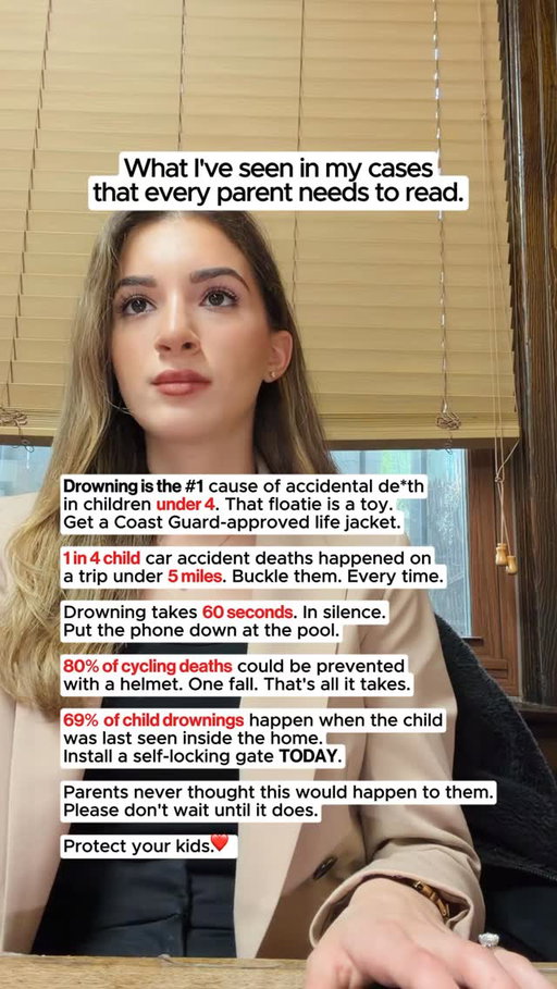 As a personal injury attorney, I have seen what happens when these moments are missed. Please read this.

Drowning is the number one cause of accidental death in children under 4. It happens in 60 seconds. In complete silence. Arm floaties are toys, not safety devices. Use a Coast Guard-approved life jacket and put the phone down.

1 in 4 child car accident deaths happen on trips under 5 miles. Buckle them in every single time. No exceptions.

80% of cycling deaths could be prevented with a helmet. A single fall can be fatal.

69% of child drownings happen when the child was last seen inside the home. Install a self-locking pool gate today, not tomorrow.

The parents in my cases never thought it would happen to them. Please do not wait until it does.

If your child was injured due to someone else’s negligence, Ribowsky Law is here for your family.

Free consultation: (516) 531-7833.