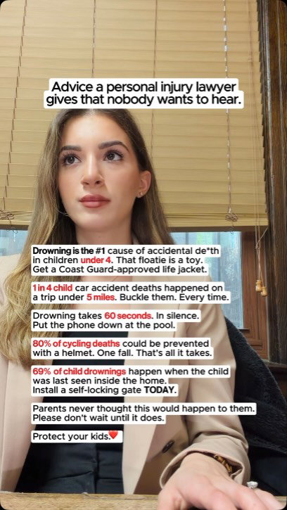 I am sharing this because of what I have seen in my cases. Every parent needs to read this right now.

Drowning is the leading cause of accidental death in children under 4. It happens silently in under 60 seconds. Arm floaties are pool toys. Only Coast Guard-approved life jackets save lives. Put the phone down when your child is near water.

25% of child car accident deaths happen on trips shorter than 5 miles. Buckle your child in every single time regardless of distance.

One helmet prevents 80% of fatal cycling injuries in children. Make it non-negotiable.

Install a self-locking pool gate immediately. Most drownings happen when a child was last seen inside the home just minutes before.

Every family in my office thought it would never happen to them. Protect your kids before you need a lawyer.

If your child was injured due to someone else’s negligence, Ribowsky Law is here for your family.

Free consultation: (516) 531-7833.

#childsafety #drowningawareness #personalinjury #ribowskylaw #parentingtips poolgate kidsafety caraccident helmetup nyclawyer queens brooklyn newyorkcity protectyourkids legaladvice