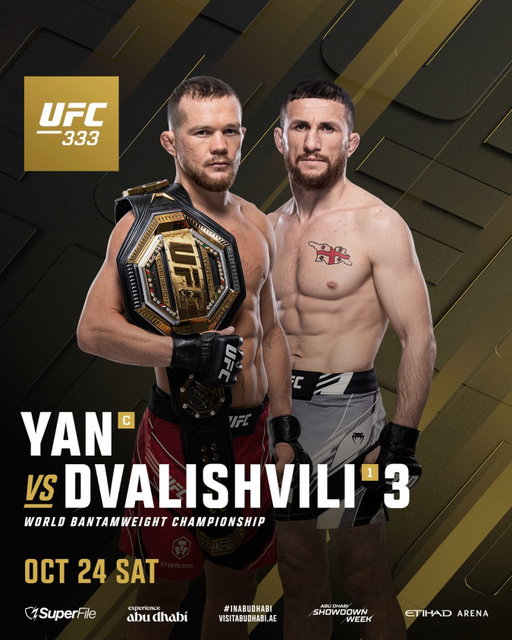 One final chapter 😤

@Petr_Yan & @Merab.Dvalishvili collide once again in the trilogy at #UFC333!

[ Tickets on sale MONDAY | @AbuDhabiEvents | #InAbuDhabi | @VisitAbuDhabi ]