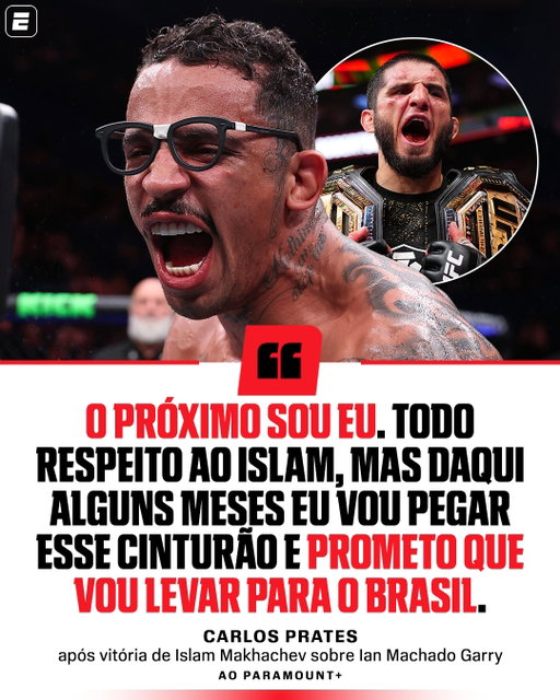 O PESADELO TÁ PRONTO! 🔥🔥🔥🔥 Carlos Prates confirmou que se REUNIU COM O UFC e SERÁ O PRÓXIMO pelo cinturão dos pesos meio-médios! E ele deixou o recado para o Islam Makhachev: ELE VAI LEVAR O CINTURÃO PARA O BRASIL!

#ESPNKnockOut #UFC