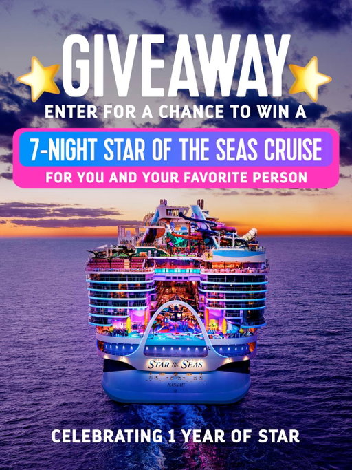 Enter now for a chance to win a 7-night cruise on Star of the Seas to celebrate 365 days of the most epic vacation at sea. 🥂💫⁣
⁣
Grand Prize 🏆 1 stateroom for you and a +1⁣
⁣
Here’s how to enter:⁣
1. Follow @royalcaribbean⁣
2. Comment and tag who you’re bringing if you win 💬⁣
⁣
*Terms & Conditions at the link in bio. Giveaway ends on 09/27/2026 at 11:59 p.m. ET #Giveaway #RoyalCaribbeanGiveaway