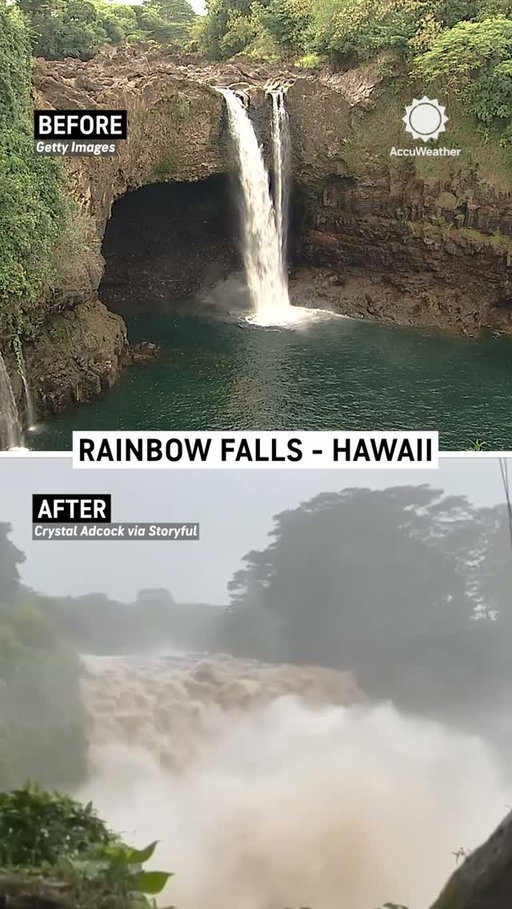 Rainbow Falls in Hilo, Hawaii, is roaring as Hurricane Lala brought torrential rain this weekend.