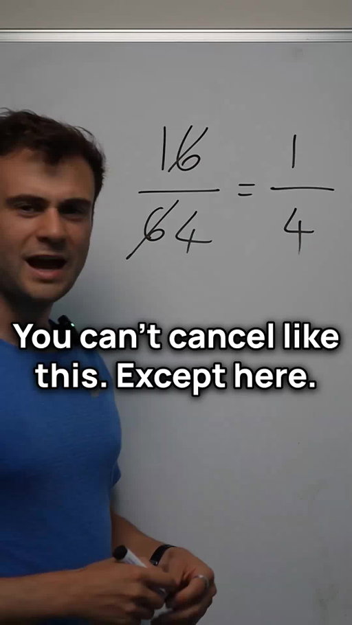 This cancellation is completely wrong… yet somehow the answer is right.
16/64 is one of just 5 fractions where cancelling the matching digits gives the correct answer.
Can you find the other 4?