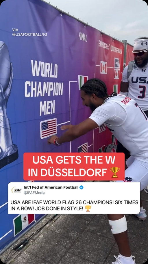 That's 6️⃣ consecutive flag football world championships for Team USA after their 46-26 win over Italy 🏈

(via @usafootball)
