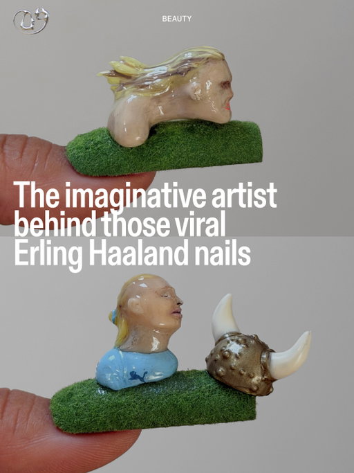 There is something particularly satisfying about seeing an artist transform a reference from one medium into their own. That is exactly why @piapiepop’s designs, spotted across our feeds, are so thumb-halting. The artist behind nail studio @seisaikobo, Momo is responsible for some of the best nail inspo on the internet right now.⁠
⁠
During this summer’s World Cup she went viral for her nail designs based on Erling Haaland memes – think playful, yet surprisingly accurate, miniature sculptures of the football star’s funniest moments.⁠
⁠
Tap the link in bio to learn more about the Dazed Beauty Community member 🔗⁠
⁠
✍️ @cierrablack_⁠
⁠
#DBCommunity ⁠
