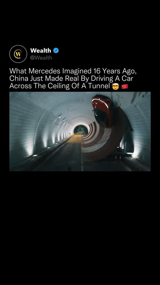 A 5,700-pound electric SUV just drove completely upside down across the ceiling of a tunnel. 🤯 🏎️ 

Voyah’s Passion S completed a full 360-degree loop inside a closed test tunnel in Wuhan, China, recreating a stunt made famous by Mercedes-Benz 16 years earlier.

Mercedes showcased the concept with the SLS AMG in 2010. Now, Voyah says its electric SUV completed the maneuver at roughly 130 km/h (81 mph), using an all-wheel-drive powertrain producing approximately 637 horsepower and 765 Nm of torque.

The physics are just as remarkable as the footage. At sufficient speed, the curvature of the tunnel and the vehicle’s momentum create the centripetal acceleration necessary to keep the SUV pressed against the surface, even while completely upside down.

More than a decade after the idea captured the world’s attention, a nearly three-ton electric SUV just put its own version on the ceiling.

Love Technology? Follow @Wealth 🌟

Media: @voyah__global 

#technology #engineering #electricvehicles #voyah #automotive