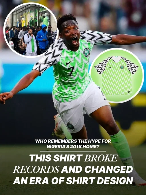𝑻𝑯𝑬 𝑵𝑰𝑮𝑬𝑹𝑰𝑨 2018 𝑯𝑶𝑴𝑬 🇳🇬

An unforgettable and unprecedented collaboration that redefined the landscape of football shirts and had fans queuing on mass outside Nike Town in London, as sales of 3.6m units smashed the records set by Real Madrid and Manchester United.

The design is a vibrant reimagining of the eagle design worn at Wembley against England in 1995. The celebration of Najia culture in cities across the world formed the cornerstone of a campaign that transcended the sport and brought vibrancy back in to football shirt design that had faded in the earlier part of the decade.

How do you rate the Nigeria 2018 Home shirt? 👀