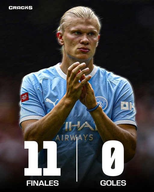 😳 NUNCA HA MARCADO EN UNA FINAL

❌ Erling Haaland acumula 11 finales disputadas y cero goles desde su llegada a Manchester en 2022.

🏆 Su "maldición" continuó en la Community Shield: no pudo marcar y el City cayó 3-0 ante el Arsenal.