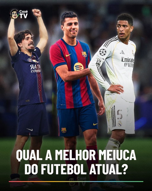 Aqui é discussão de alto nível 🤩😮‍💨

Pra você 🫵 qual trio de meio-campo é o melhor do futebol mundial na atualidade? 👀

🚨E AVISA PRA GERAL QUE A CAZÉTV VAI TRANSMITIR T-O-D-A-S AS CINCO GRANDES LIGAS EUROPEIRAS! LALIGA 🇪🇸, PREMIER LEAGUE 🏴󠁧󠁢󠁥󠁮󠁧󠁿, LIGUE 1🇫🇷 E BUNDESLIGA 🇩🇪 VOCÊ SÓ VÊ AQUI 📺

#FutInter #CoberturaCazéTV #cztv12

De Jong 🇳🇱 + Rodri 🇪🇸 + Pedri 🇪🇸

João Neves 🇵🇹 + Vitinha 🇵🇹 + Fabián Ruiz 🇪🇸

Odegaard 🇳🇴 + Bruno Guimarães 🇧🇷 + Declan Rice 🏴󠁧󠁢󠁥󠁮󠁧󠁿

Valverde 🇺🇾 + Bellingham 🏴󠁧󠁢󠁥󠁮󠁧󠁿 + Tchouaméni 🇫🇷

Caicedo 🇪🇨 + Enzo Fernández 🇦🇷 + Palmer 🏴󠁧󠁢󠁥󠁮󠁧󠁿