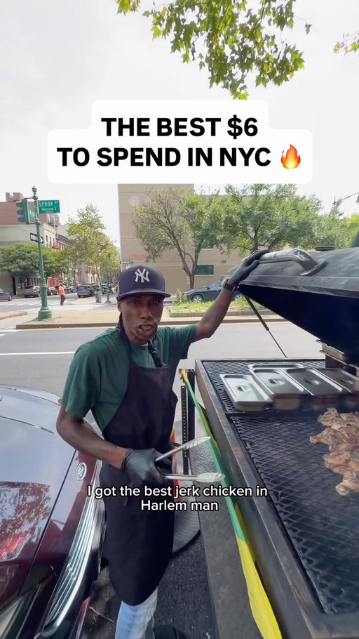 The best $6 to spend in NYC @yaad_man_deliii 

📍w 118th Street/ Lenox Ave & Malcom X Blvd 

#jerkchicken #streetfood #nycfood #nyceats #cheapeats