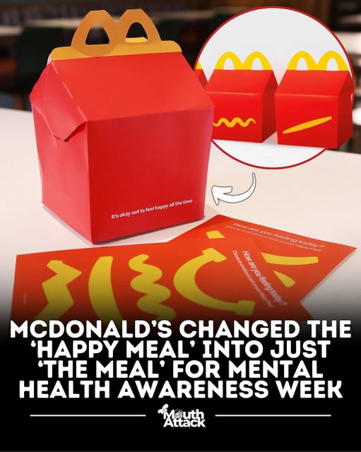 McDonald’s once made a surprising change to one of its most iconic products during Mental Health Awareness Week 🍟❤️

For a limited time in select markets, the famous “Happy Meal” was renamed simply “The Meal,” with the brand removing the signature smile from the box. Instead, customers could choose from a variety of different expressions — including flat lines, squiggles, and upside-down curves — representing the reality that people don’t feel happy all the time.

The redesigned packaging featured the message: “It’s okay not to feel happy all the time,” encouraging families to have more open conversations about emotions and mental health. McDonald’s also included activity cards designed to help parents and children discuss feelings in a simple and approachable way 🫶🧠

The campaign quickly went viral online, with many praising the brand for using one of the world’s most recognizable kids’ meals to help normalize conversations around mental health and emotional wellbeing.