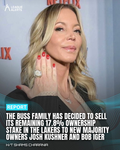 The Buss family is selling its last 17.8% of the Lakers to Josh Kushner and Bob Iger. Once the transaction closes, Jeanie Buss drops below the 15% the NBA requires to stay on as governor.