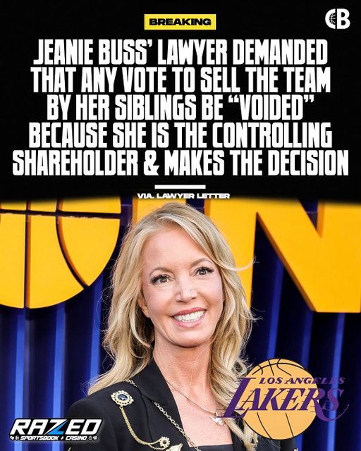 BREAKING: Jeanie Buss’s lawyer has sent a letter to her five siblings’ attorneys stating that she never agreed to sell the remaining 17.8% of the Los Angeles Lakers, & that any vote to sell the team be voided. 

Jeanie’s lawyer argues that a 2017 court order makes her the controlling shareholder, meaning no sale could go through without her consent.

The other five siblings voted to sell the stake to Bob Iger & Josh Kushner, while Jeanie did not want to sell the team. 

Thoughts? 🤔