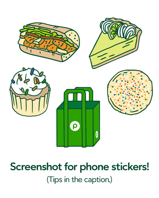 Want Publix stickers on your phone? See how below. Enjoy!

If you’re an Apple user, screenshot this post, then open it in your photo library. Long hold on each individual design and tap “Add sticker.”

If you’re an Android user, screenshot this post, then open it in the Google Photos app. A shimmer outline will appear around each design. Press and hold each individual design to create a sticker.

If you’re a Samsung user, screenshot this post, then open it in the Gallery app. Touch and hold each individual design and tap “Save as sticker.” Choose a sticker style from the options, then tap “Done.”