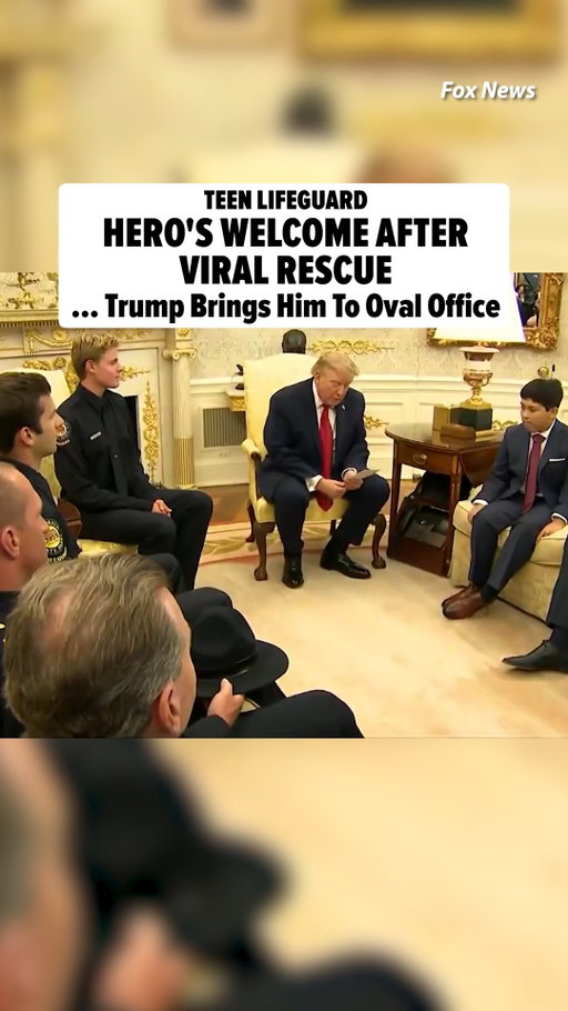 🛟👀 The 16-year-old lifeguard who saved a 10-year-old boy from drowning came face-to-face with him again Monday, this time in the Oval Office, during a meeting with President Trump.

🎥: Fox News