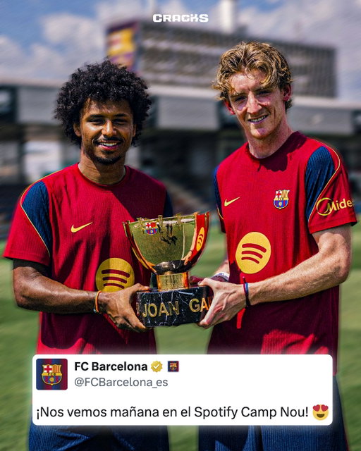 🏆 ¡TODO LISTO PARA EL GAMPER!

🔵🔴 Gordon y Adeyemi posaron con el trofeo e invitaron a la afición al partido de este miércoles contra el Al Ahly, el primer Gamper desde la reapertura del Camp Nou.