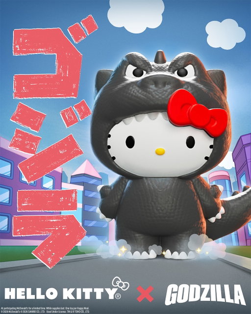 the cutest crew only in Hello Kitty and Friends x Godzilla happy meal, out now