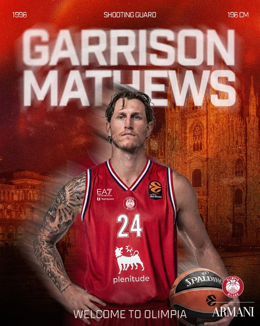 Garrison Mathews just landed in Milan🤍❤️
New weapon unlocked 🔓

#ForzaOlimpia