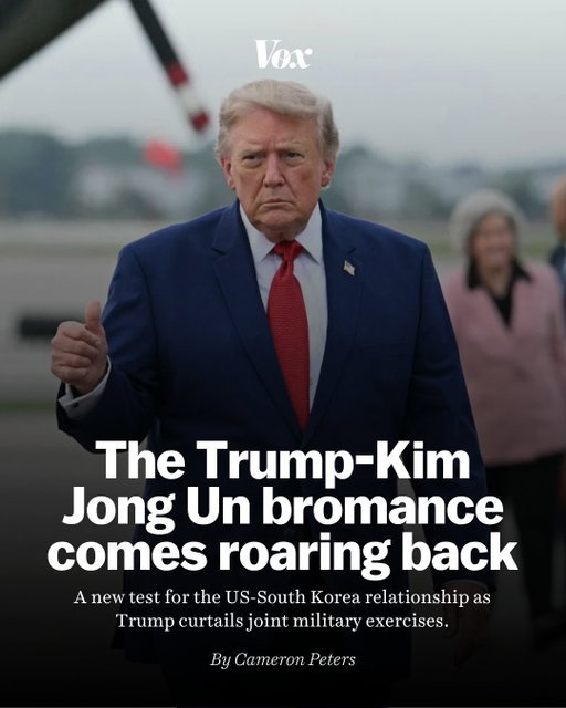 Remember Trump’s first-term “love letters” with North Korean dictator Kim Jong Un? 

Trump was so fond of them that he took them with him when he left the presidency in 2021 (the National Archives did not approve). Now, it seems like the two leaders are taking up where they left off.

Over the weekend, Trump announced in a social media post that he would “substantially reduce” scheduled joint military exercises between the US and South Korea, which get underway today. The reason? His “very good relationship with Kim Jong Un, of North Korea.”

Read more at the link in our bio. 

📸: Jim Watson/AFP via Getty Images
