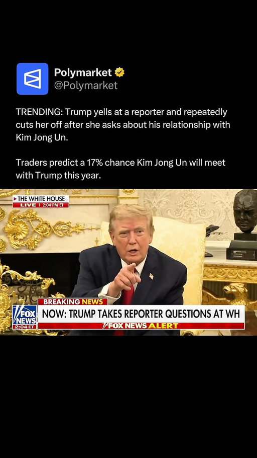 President Donald Trump lashed out at CNN reporter Kristen Holmes on Monday after she asked whether North Korean leader Kim Jong Un had requested that the U.S. scale back joint military exercises with South Korea. 

The question came after Trump discussed his relationship with Kim while appearing at a photo-op with a teenage lifeguard.

“Quiet, quiet, quiet! You’re very disrespectful in front of this young man,” Trump told Holmes, before turning to the teenager and asking whether he agreed. 

The exchange comes as Trump moves to significantly reduce U.S. military coordination with South Korea.

Traders predict a 17% chance Kim Jong Un will meet with Trump this year.