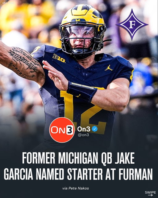 Furman has named Jake Garcia its starting quarterback for the 2026 season, per @petenakos.on3 

Has previously made stops at Miami, Missouri, ECU and Michigan.

Follow @On3CFB for year round
College Football content