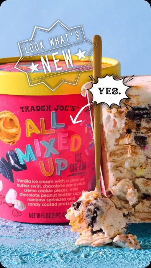 🍦 #TraderJoes All Mixed Up Ice Cream starts with a base of classic vanilla ice cream, generously swirled with nutty peanut butter. Then, we loaded it up with all sorts sweet, crunchy candy & cookie pieces, plus sprinkles!
•
It’s a culinary mishmash, a kaleidoscope of flavors. A single scoop could be chock-full of chocolate sandwich crème cookie pieces, candy coated pretzels, mini chocolate peanut butter cups, rainbow sprinkles—or all of them at once! There is just one word that sums up the experience: YUM!
—
• Kosher (dairy) • Every Day •
