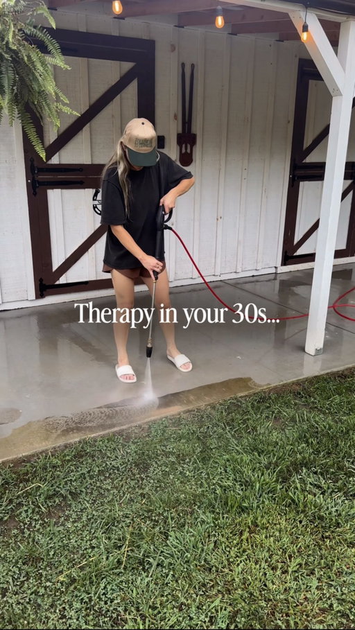 Anyone else find this therapeutic? 🧘🏼‍♀️🫧

Even when it’s 300000 degrees outside you can find me pressure washing. I also don’t mess around and have a big old Honda engine gas powered one that I love. 10000/10 recommend. Anyone need anything pressure washed? 

Cleaning | adult humor | 30s | farm life