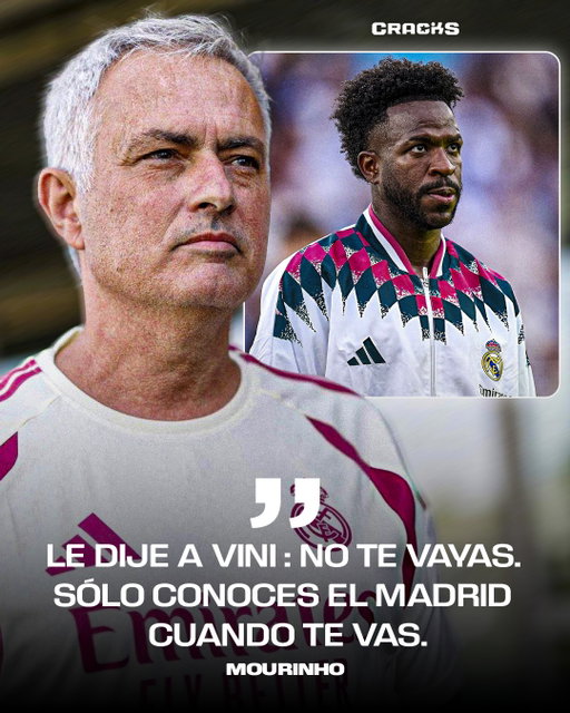 🤍 LE PIDIÓ A VINI QUE NO SE FUERA.

🗣️ “Vini está enamorado del Real Madrid.", comentó Mou.

🇧🇷 De igual manera, contó que le dio un consejo al brasileño.