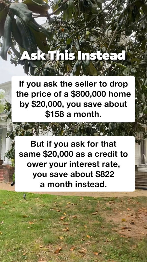 Real estate math can be surprising.

A $20,000 price drop and a $20,000 seller credit are not always equal when it comes to monthly savings.

Before you negotiate, make sure you know which option actually helps you more.