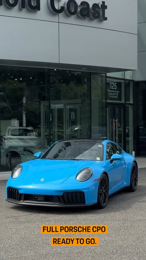 🟦Riviera Blue. Paint to Sample 911 Carrera GTS.

This 2026 Porsche 911 Carrera GTS Coupe is finished in the kind of specification that stops you in your tracks.

• PTS Riviera Blue
• 443 miles
• 1 owner
• Clean CARFAX
• Sold new by Porsche Gold Coast
• Full Porsche Certified Pre-Owned
• Front Axle Lift
• 18-way Adaptive Sport Seats Plus
• Arctic Blue Deviated Stitching
• HD-Matrix Design LED Headlights
• Sport Chrono
• BOSE® Surround Sound

⭕️Offered at $213,945

One of the most competitively priced Paint to Sample 2026 Carrera GTS Coupes on the market.*

Stock #: TS225594 | VIN: WP0AB2A95TS225594
Request Information : https://goldcoast.porsche.com/en/inventory/porsche/porsche-911-carrera-gts-preowned-W3V2MZ?fullText=WP0AB2A95TS225594

✅If you know, you know. Riviera Blue GTS isn't going to sit for long.

📍 Porsche Gold Coast | Jericho, NY
a
*Market comparison subject to change based on availability, mileage, equipment, condition and advertised pricing.