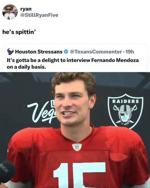 Fernando Mendoza is going to change the Raiders organization 💯

In his NFL preseason debut, Mendoza went 10-of-16 for 97 yards, 1 TD and 0 INTs, adding 6 rushing yards.

He finished his college career with 8,247 passing yards, 71 TDs and 22 INTs, winning the 2025 Heisman Trophy and national championship at Indiana. The Raiders selected him No. 1 overall in 2026.

(🎥 TexansCommenter/X)