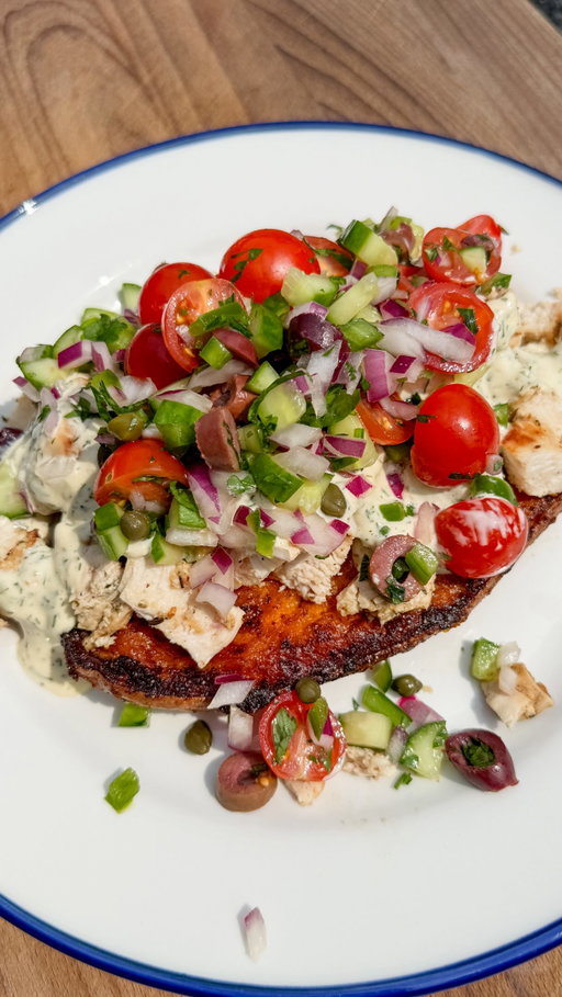 Loaded Mediterranean Sweet Potatoes… easy, healthy & packed with flavour. The chicken gets marinated in a simple & fresh combination of lemon, garlic, herbs & @getgraza Frizzle olive oil, which has a high smoke point that’s perfect for grilling. I used chicken breast here for a bit more protein & less calories but you can sub thighs for a juicier bite. Serve it over some caramelized sweet potatoes, a crunchy chopped Mediterranean salad & an insanely delicious Creamy Dill Sauce made with @getgraza Fancy Mayo. It’s delicious, tangy & made with 100% extra-virgin olive oil & cage-free eggs. Perfect for meal prep or an easy weeknight dinner #GrazaPartner
.
Find the full recipe on my Substack (link in my bio) or comment the word “recipe” below to get the link sent directly to your DMs
