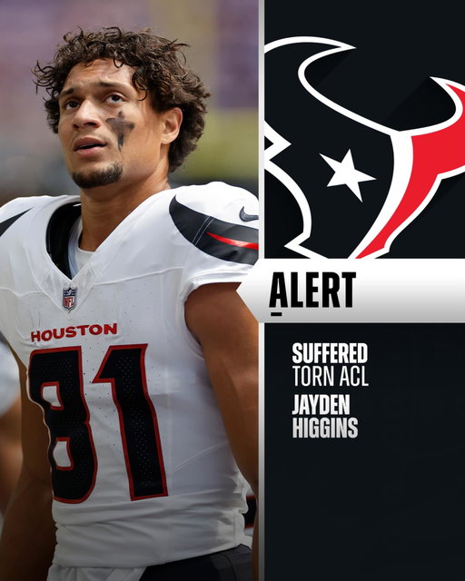 Texans WR Jayden Higgins suffered torn ACL in Tuesday’s practice. (via @rapsheet) 

📸: Joe Robbins/AP