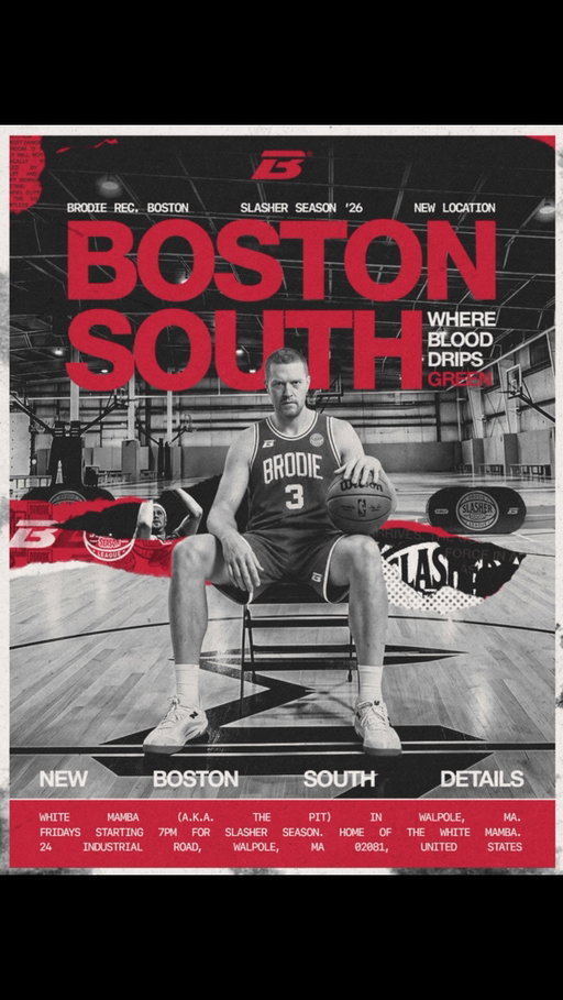 New building. Same bite.

‘White Mamba’ The Pit - 24 Industrial Road, Walpole.  The 2008 Champion’s name on the door, Brian Scalabrine. First time BRODIE® runs inside White Mamba - founding captains, one league night.  6 captains in. Room for 24+ teams a week - and it’s filling up fast 👀😈

Founding captain spots open now. Get your squad.

Wanna Play!?!🔪🩸

•

#boston #celtics #brodie #ballislife #whitemamba