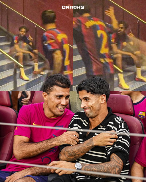 ¡CANCELO ESTABA LISTO CON EL 2! 😱

2️⃣ João Cancelo tenía la camiseta y el dorsal 2 preparados para presentarse hoy en el Gamper, pero el fichaje no se cerró a tiempo. 

😳 Lamine y Olmo se sorprendieron, Rodri le gritó y Gordon no entendía nada. 

😁 Luego se le vio contento en la grada junto a Rodri.