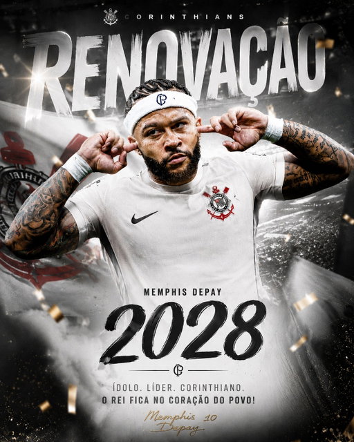 🤍🖤 ¡EL TIMÃO RENUEVA A SU MÁXIMA FIGURA! 🖤🤍

📌 El #Corinthians hizo oficial la renovación de Memphis Depay hasta 2028

🤔 Hinchas corinthianos ¿Les parece justo?