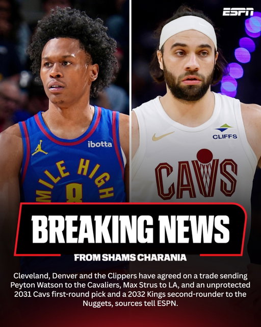 Peyton Watson will sign a new four-year, $88 million deal to join the Cavaliers, plus a player option and a trade kicker.

The reigning East finalist Cavaliers have retooled their roster now, bringing in the 23-year-old wing for athleticism and scoring after a career season and trading out Max Strus and Dennis Schroder over the last week.

The Nuggets are landing a valuable, far out first-rounder plus a second while the Clippers move a 2027 second-rounder acquired from Philadelphia in the Johni Broome trade to acquire an established player in Strus via a trade exception.

Denver, Cleveland and Klutch Sports CEO Rich Paul and agents Lucas Newton and Calvin Andrews finalized the new home Wednesday in a difficult restricted free agency landscape -- with Watson's reps navigating interest and offers from the Bucks, Trail Blazers and Clippers before narrowing on the guaranteed $88M deal with the Cavaliers.

As part of the deal, the Cavaliers are sending Tre Mann, the 2027 second-rounder from the Clippers and cash to the Washington Wizards for Cam Whitmore, sources said. The Wizards also are sending Julian Reese to the Nuggets, who will waive Reese off his two-way deal.

Mann fills a positional need as the Wizards have searched for an additional guard in recent weeks -- while the Cavaliers gain a smaller salary in Whitmore to create optionality under the first apron.