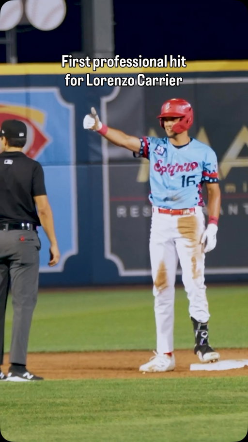 Lorenzo Carrier goes the other way and legs out a hustle double for his first professional hit! #GoSpo