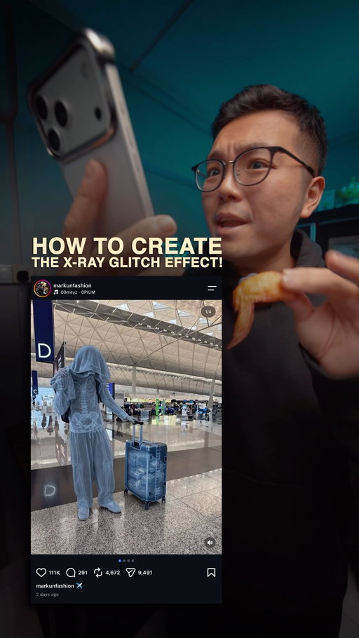 This is the X-Ray Glitch Effect!
And here’s how you do it! 🩻

Comment the word “PROMPT” 💬 to get the X-Ray prompt for free.

Inspired by @markunfashion 

1️⃣ Take any photo of yourself.

2️⃣ Open ChatGPT, upload your photo and paste in the X-Ray prompt.

Comment “PROMPT” and I’ll send you everything you need.

3️⃣ Generate the image and download your new X-Ray version.

4️⃣ Open CapCut and import both the original photo and the X-Ray image into a new project.

5️⃣ Select the X-Ray image and go to Remove Background → Custom Removal.
Paint over yourself to cut yourself out.

6️⃣ Tap Overlay and drag the X-Ray cutout below your original image.

7️⃣ Now create tiny cuts throughout the X-Ray layer.
Scroll forward a few frames, trim it, scroll forward again and trim it again.
Leave some sections visible and repeat the small trims near the end.

This creates the rapid X-Ray glitch flashes.

8️⃣ Import the same X-Ray image again.
Go to Remove Background → Custom Removal, but this time cut out another object.
For mine, I used the traffic light.

9️⃣ Tap Overlay, drag it below and repeat the same tiny trims.

This makes the X-Ray effect glitch between different objects in the scene.

Voila!
You get this really cool X-Ray Glitch Effect!

Like and follow for more!

#filmmaking #editing #videography #tutorial #chatgpt
