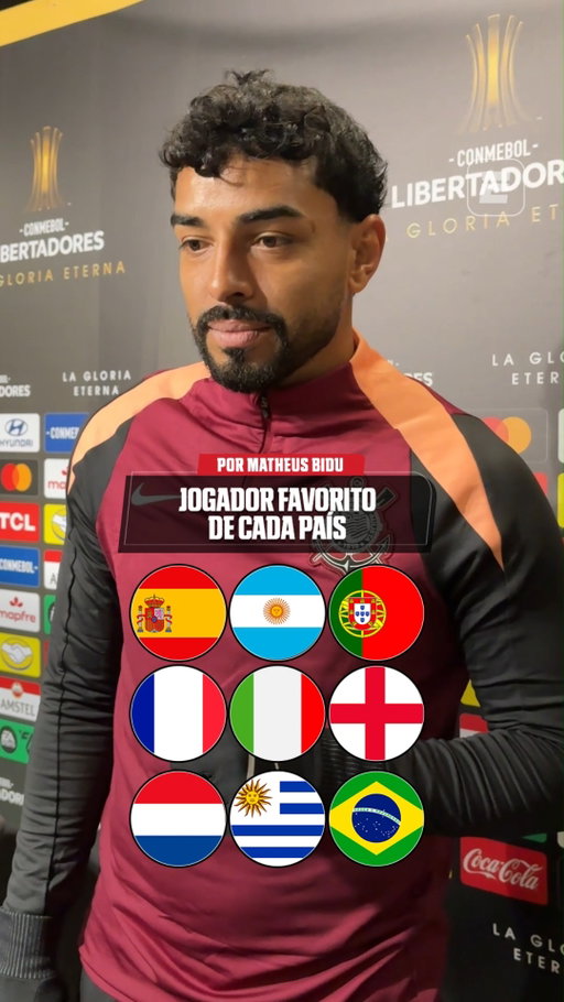 OS FAVORITOS DO BIDU! 👀⭐ O lateral do Corinthians teve que escolher os jogadores favoritos de cada um desses países! E ai, fã de esportes, gostou das escolhas?

👉Assista a Corinthians x Rosario Central nesta quinta-feira (20), às 21h30, pela ESPN no Plano Premium do #DisneyPlus!

#LibertadoresNaESPN #Corinthians #neymar #memphis