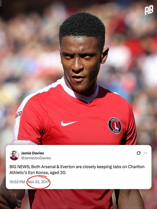 This is crazy… just came across this tweet from 2017 linking Arsenal to Ezri Konsa. 🤯

9 years later it looks like he is gonna end up at Arsenal after all, insane how things work out in football sometimes. 😅

Another baller making the climb from the EFL to the very top level of the Premier League, there’s actually so many gems in the lower leagues you know. 🔥

Arsenal’s scouts clearly know their stuff, can’t wait to see how Ezri gets on if he signs for them. ✍🏽