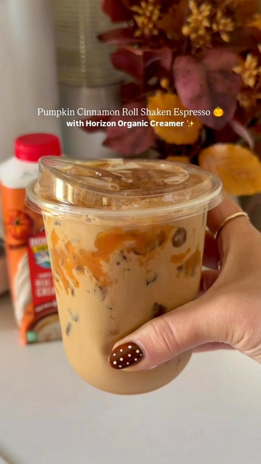 #ad It’s almost fall, and I’ve already found my new favorite way to welcome the season. 🍂☕️ 
@horizonorganic new Pumpkin Cinnamon Roll Creamer is giving me all the cozy fall morning vibes. 
Like a warm cinnamon roll fresh from the oven, but in my coffee. And the best part is that it’s made with just FOUR ingredients! So yes, I’ll be starting my mornings with a little fall in my cup. Recipe below!
Pumpkin Cinnamon Roll shaken espresso 🎃✨

1 tsp brown sugar
1 tsp condensed milk
A pinch of sea salt
2 shots of espresso
5 oz Horizon Whole Milk
2 tbsp Horizon Pumpkin Cinnamon Roll Organic Creamer

Add everything to a shaker with ice and shake really well!
Enjoy this creamy, delicious, and oh-so-yummy combination! 😋

#horizonsponsored #coffeetok #falldrinks #pumpkineverything

Cheers,
